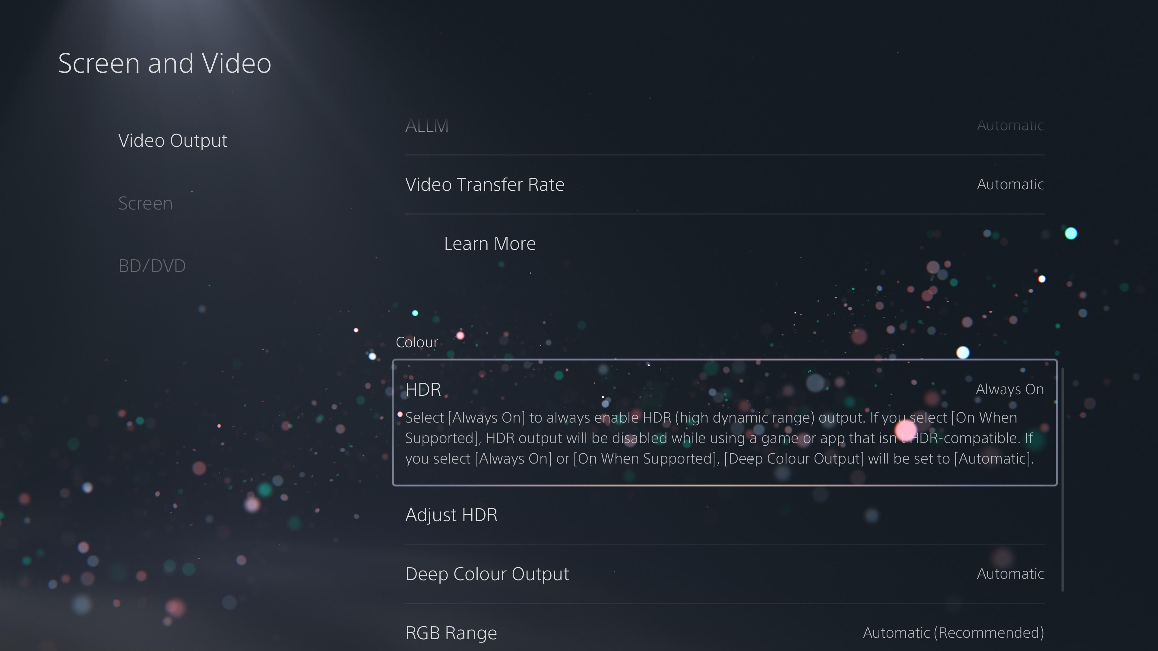 Enable HDR and other color settings on PS5.-1