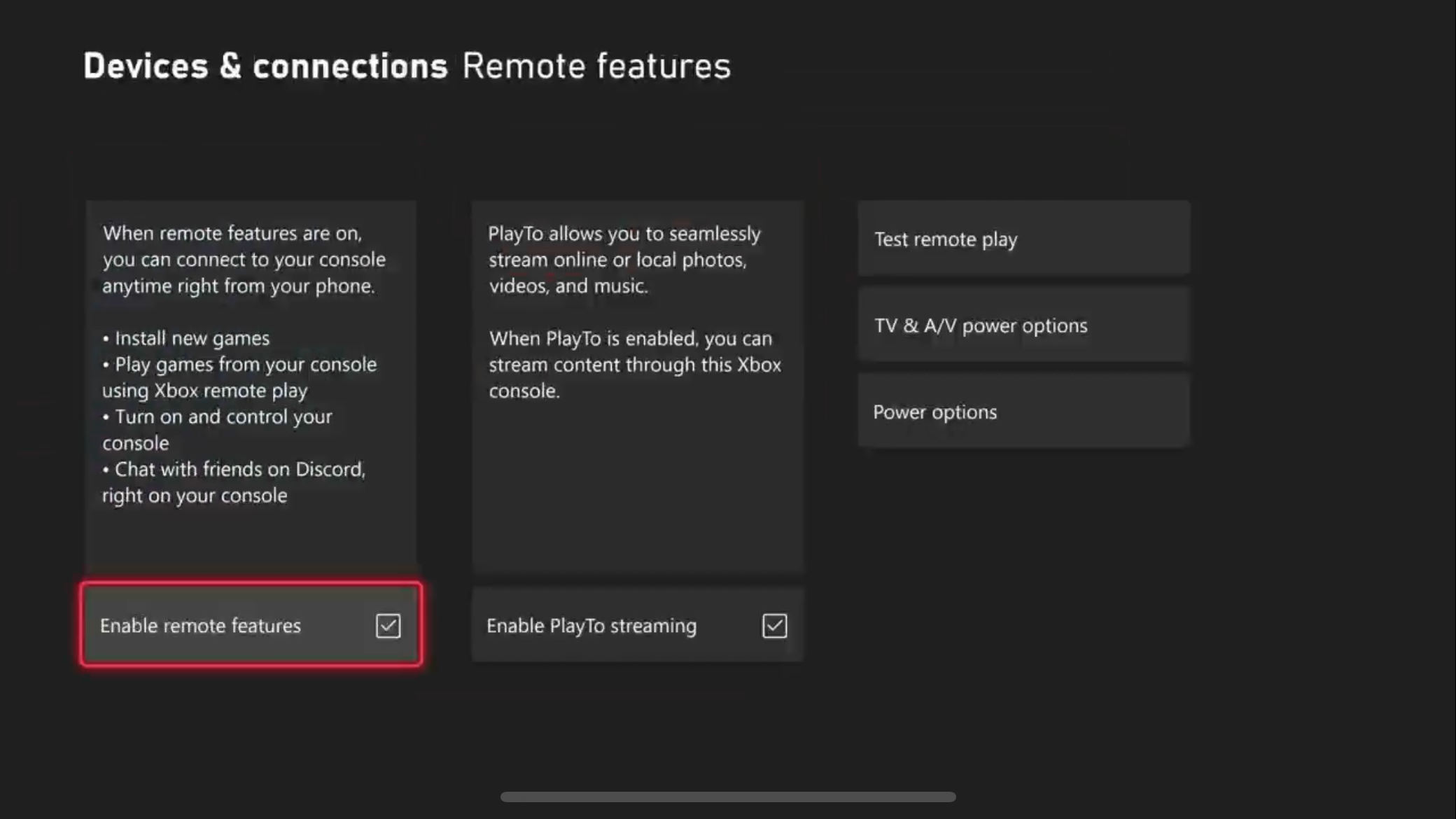 Enable remote features on Xbox for remote play.-1