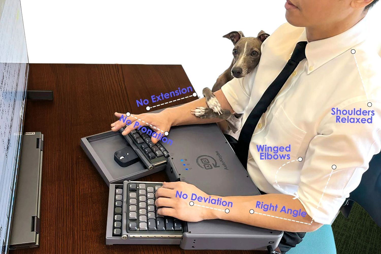 A man using the AutoKeybo in an ergonomically comfortable position.