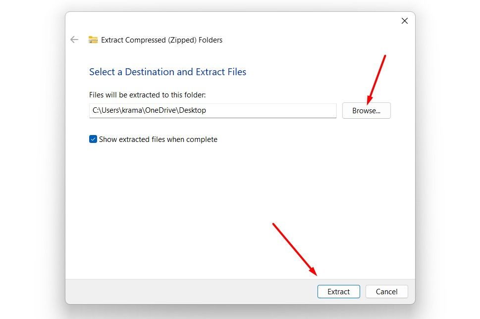 Extract button in the Windows Extraction window.