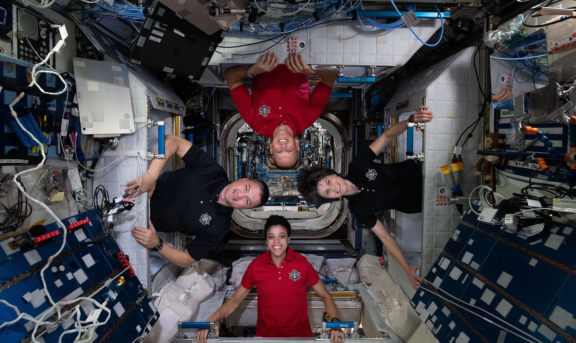 Flight engineers on board the International Space Station.