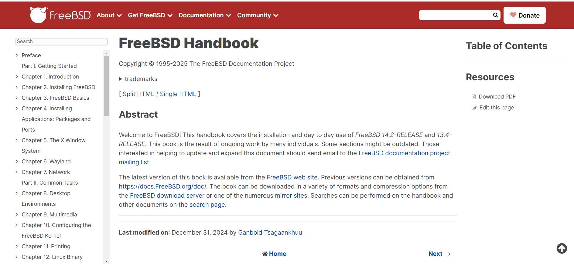 The FreeBSD Handbook website.