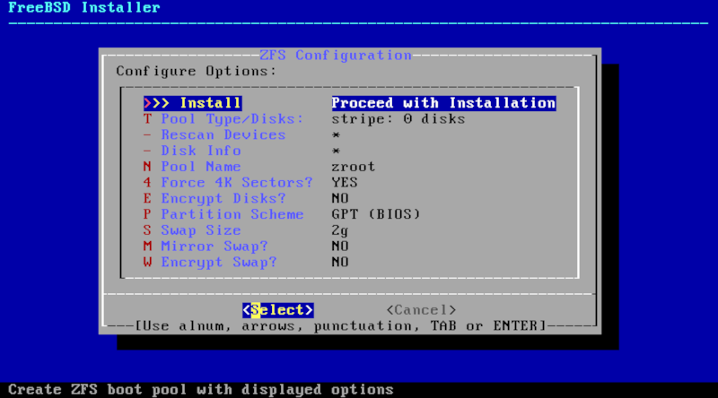 FreeBSD installation program automatic partitioning.