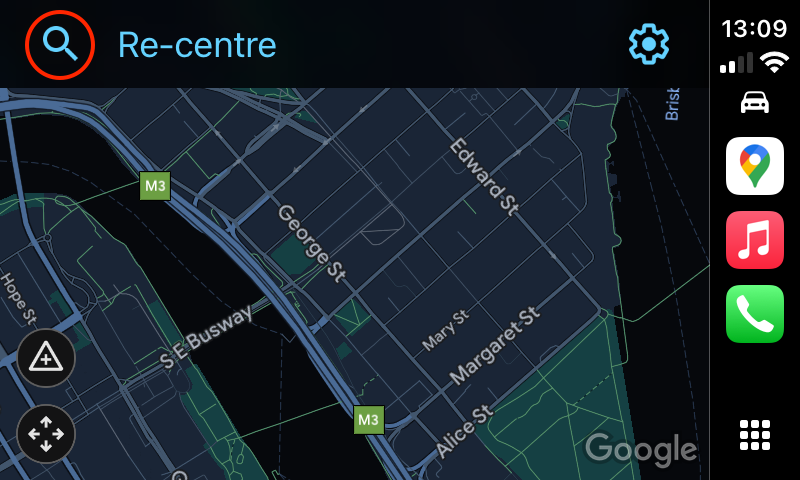 Google Maps CarPlay magnifying glass.
