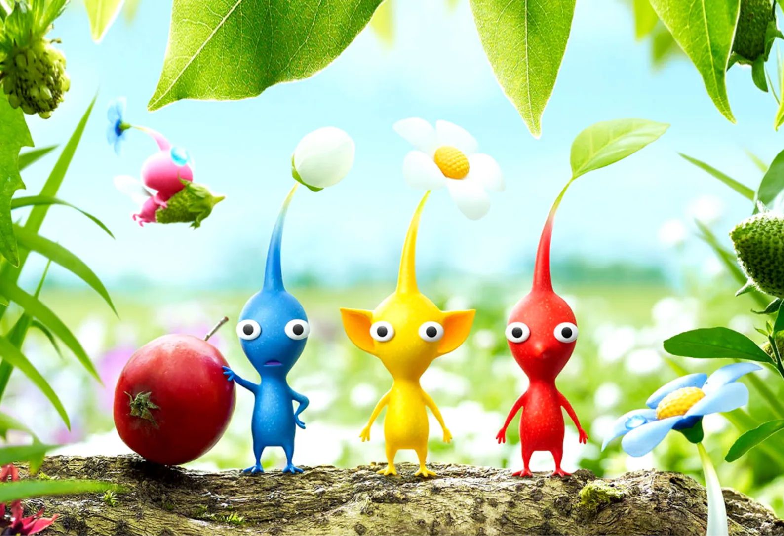 Pikmin standing on a branch.