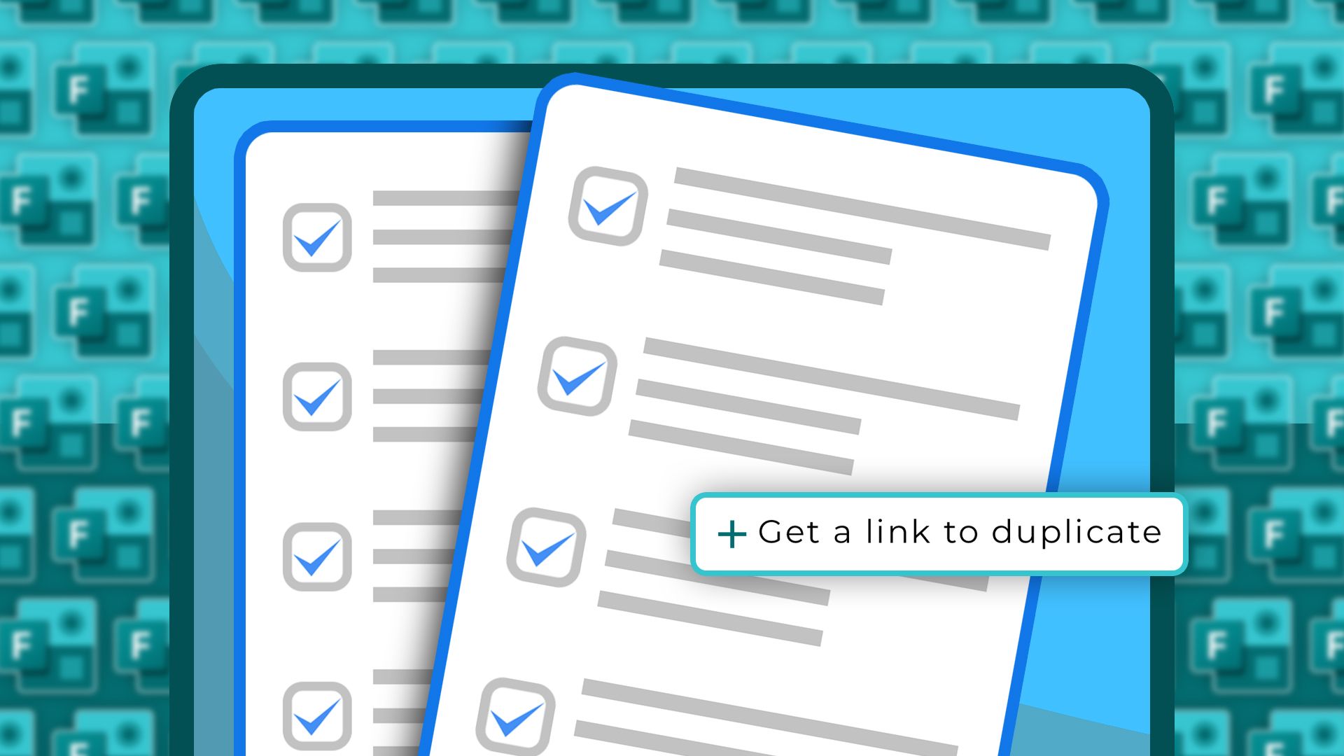 Illustration of two Microsoft Forms and a button to get a link to duplicate.