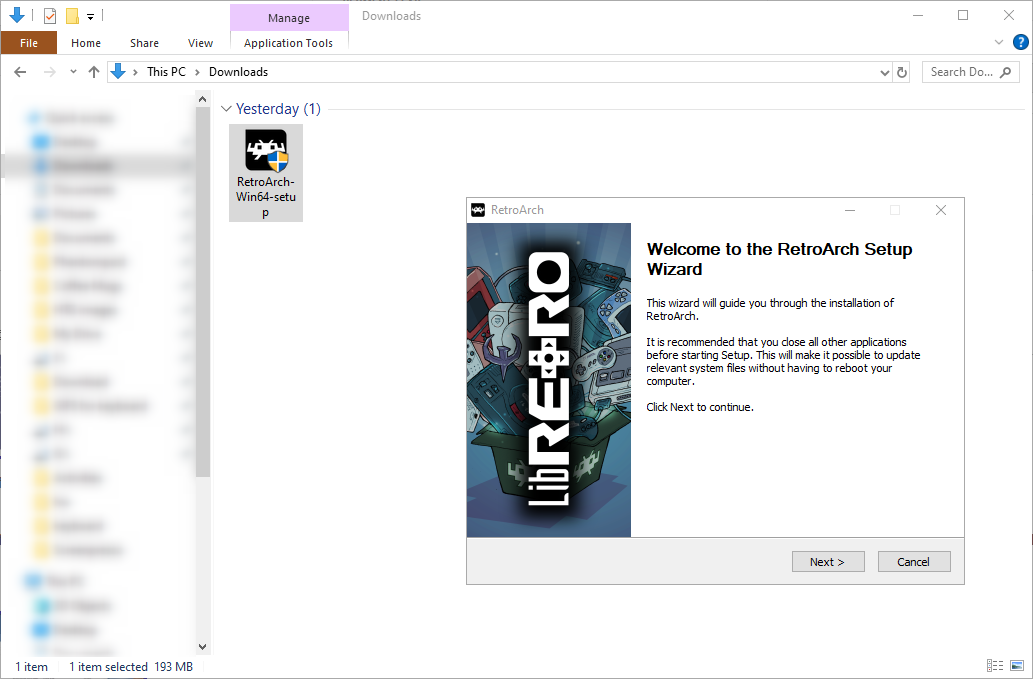 The RetroArch install wizard.