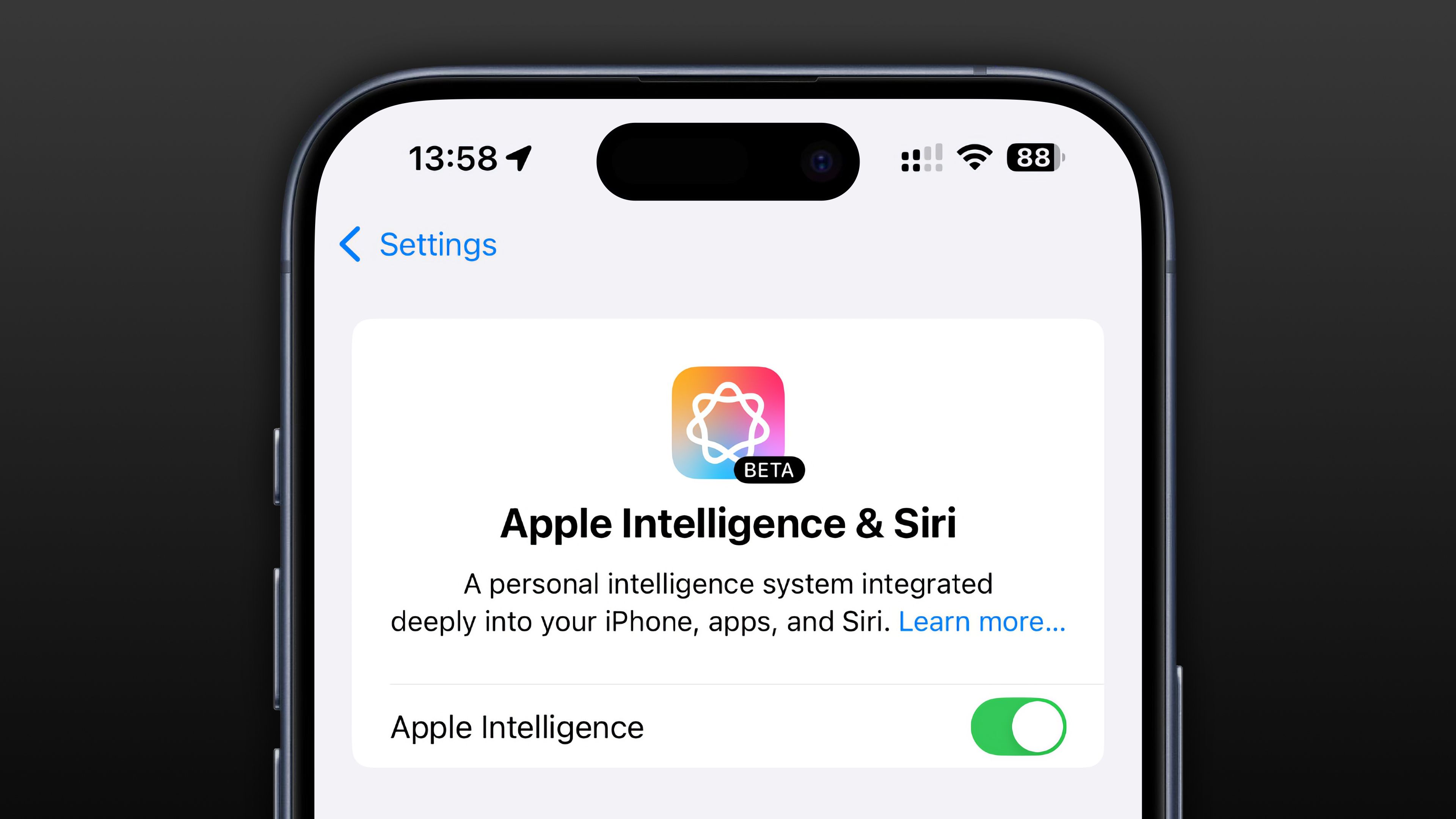 iOS 18.3 Settings App Apple Intelligence Enabled