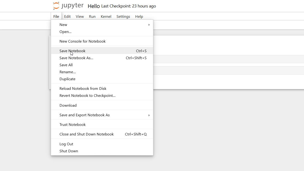 Jupyter "Save Notebook" option in the File menu