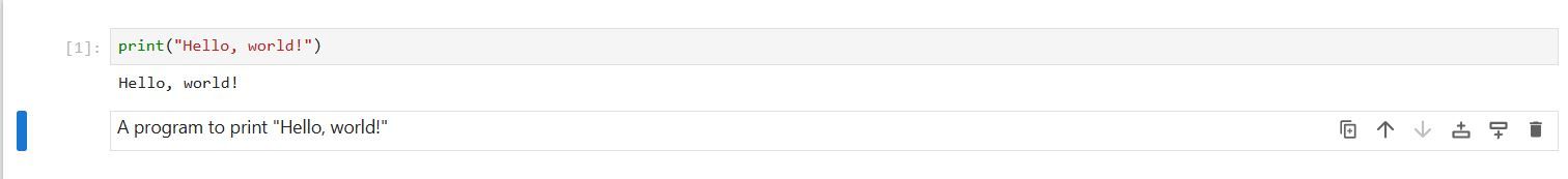 The "Hello, world" program cells in Jupyter rearranged.