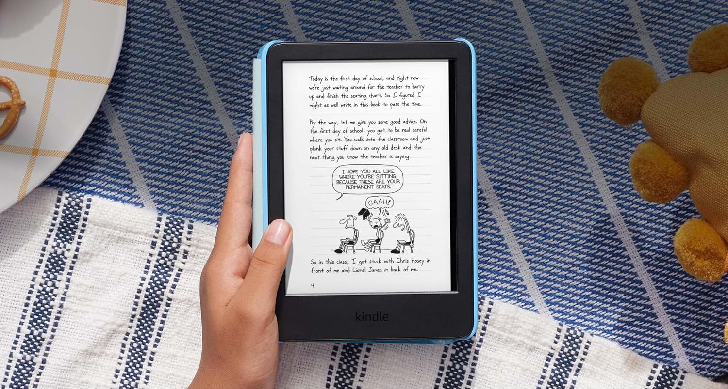 Kindle Kids with blue cover.