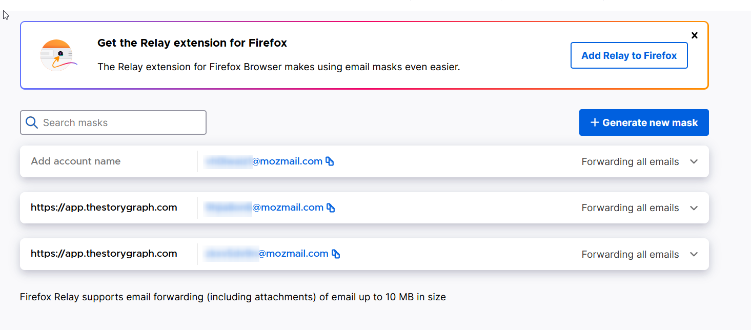 Firefox Relay emails.