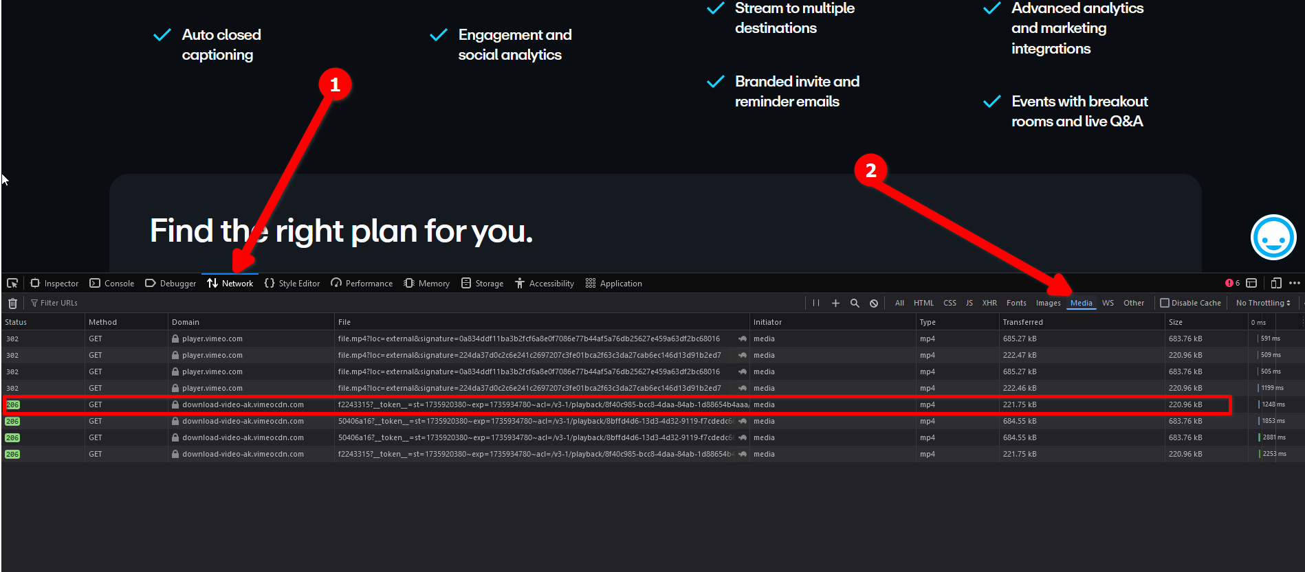 Loading media files using the element inspector in Firefox.