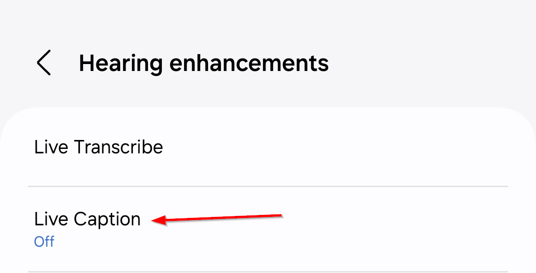The 'Live Captions' option in the Hearing Enhancements menu.