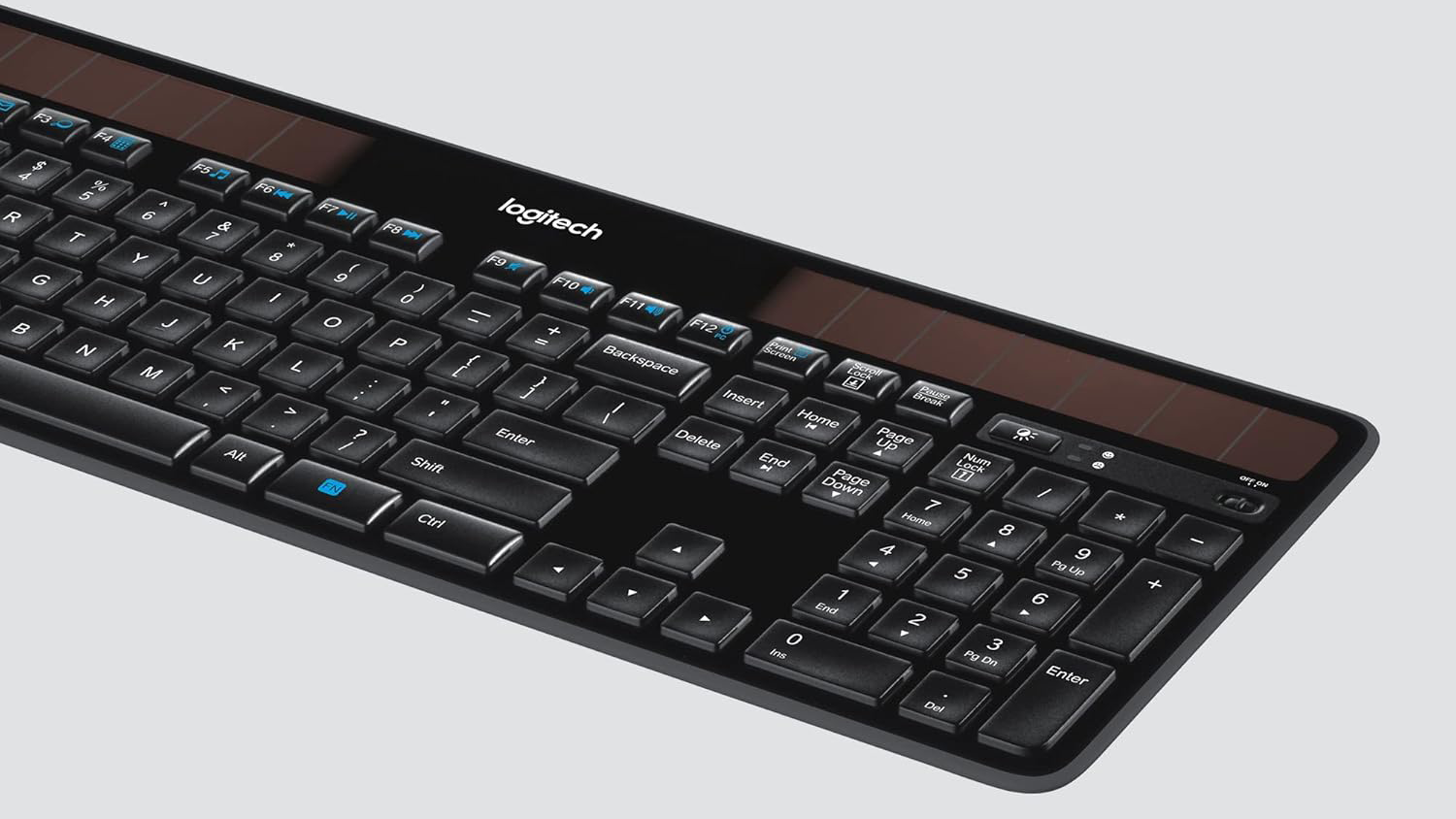 The Logitech K750 solar-powered wireless keyboard.