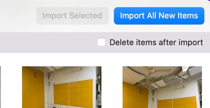 Import All New Items button in Mac Photos app to import new media.