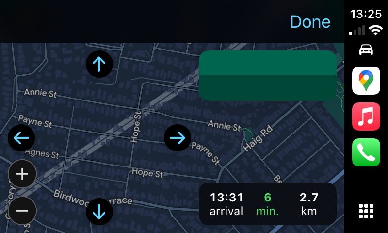 Move the map around in Google Maps CarPlay.