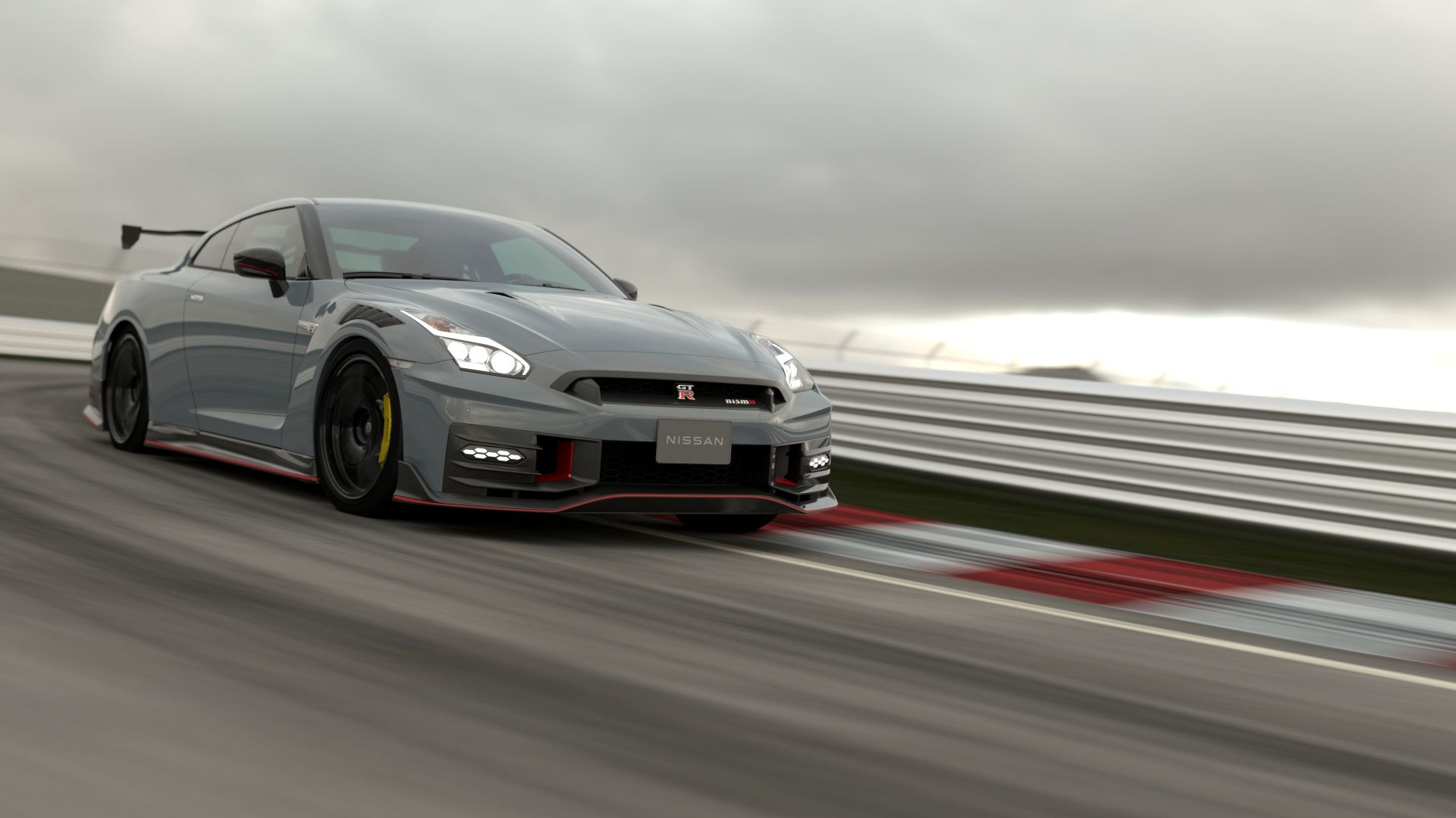 Front 3/4 action shot of a 2024 Nissan GT-R