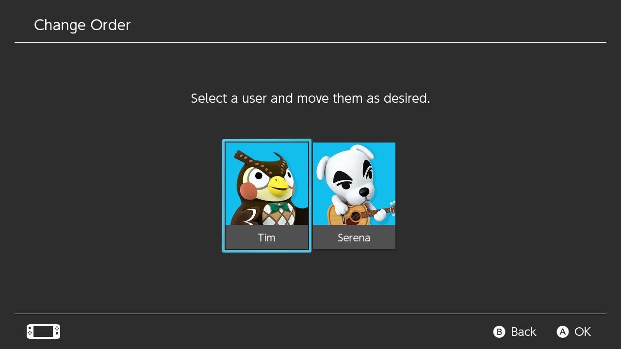 Nintendo Switch user account ordering.