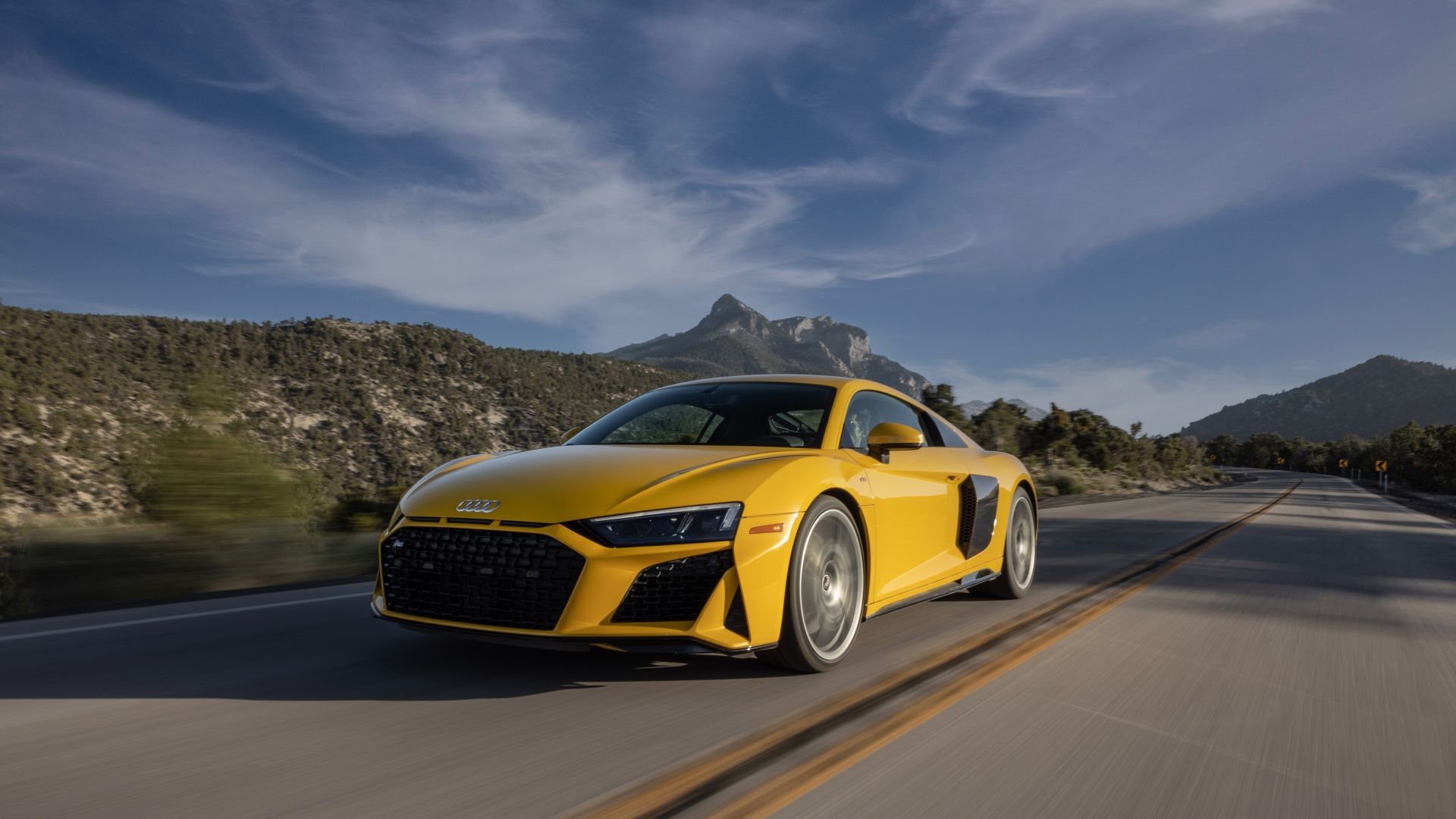 Front 3/4 action shot of a 2022 Audi R8