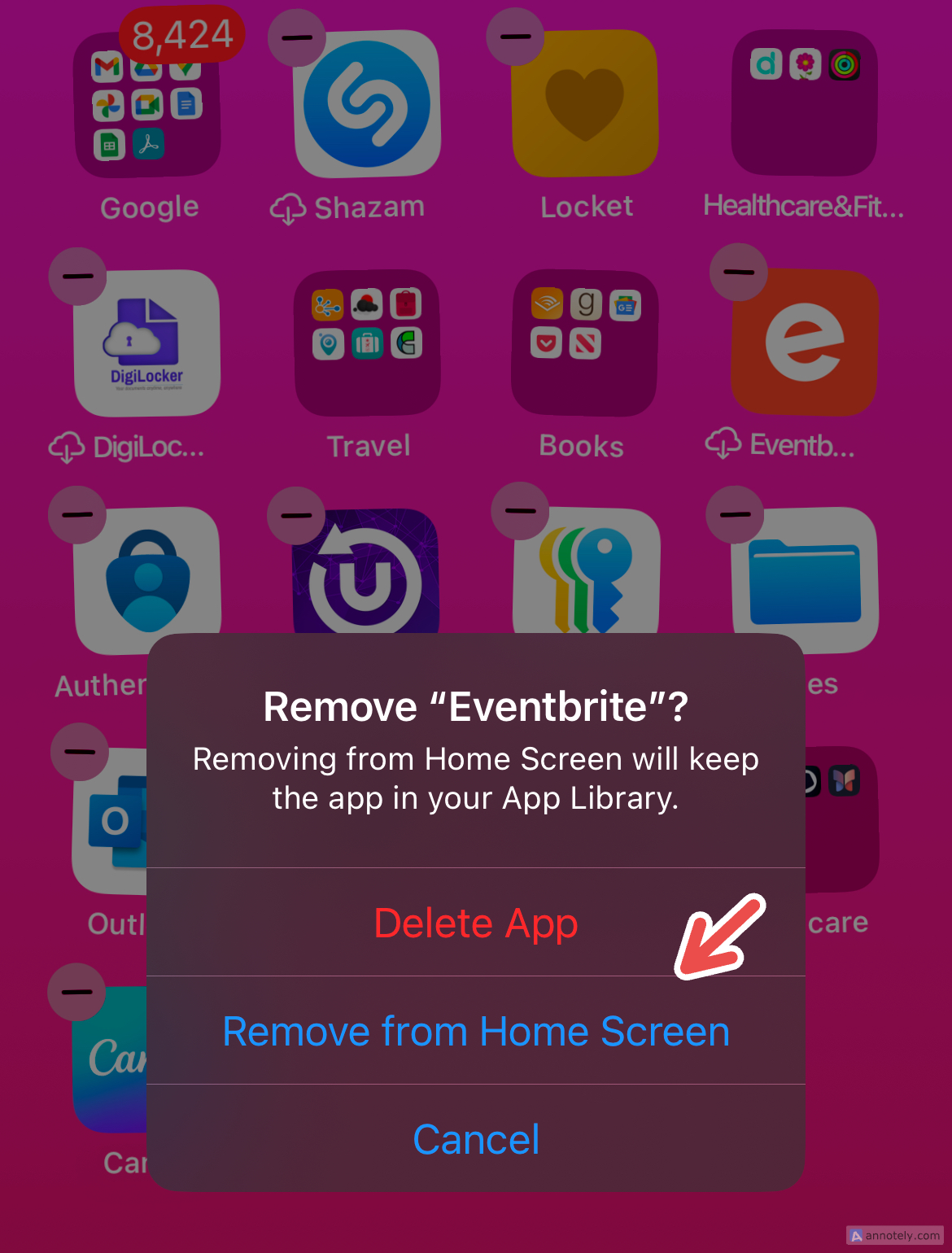 Removing apps from the iPhone home screen.