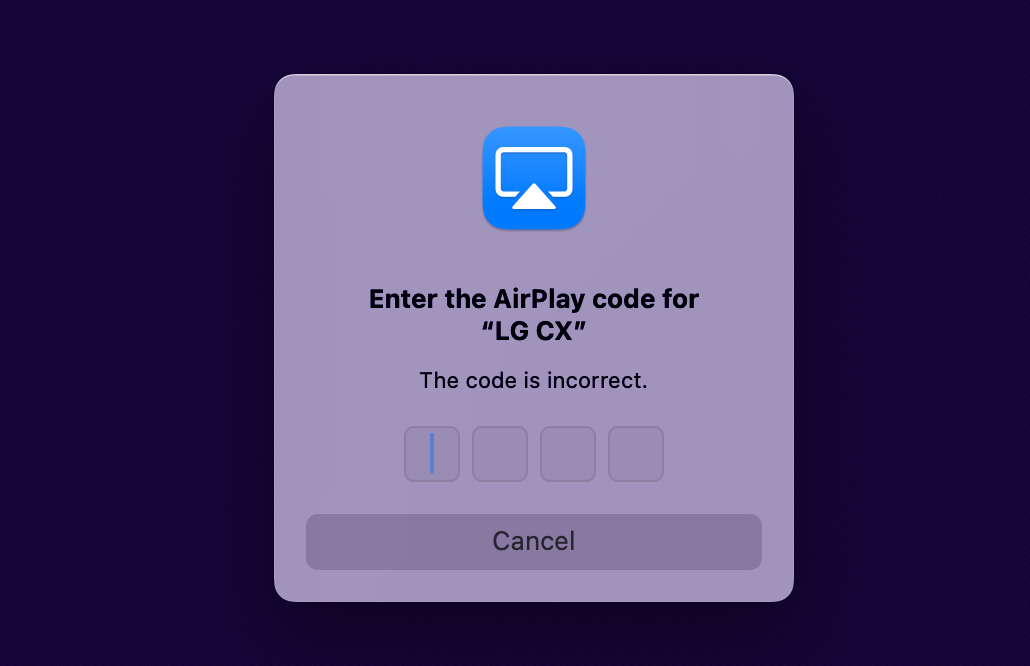 Pairing an AirPlay receiver via a code.