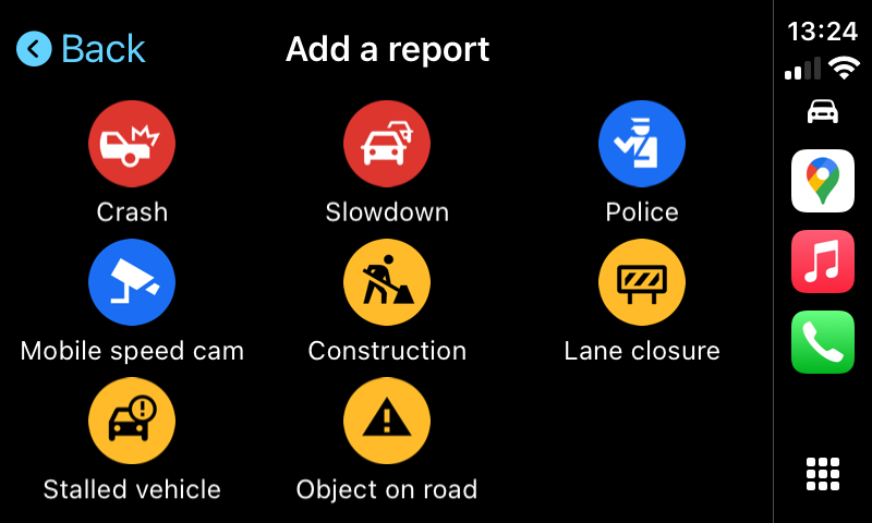 Report hazards in Google Maps CarPlay.