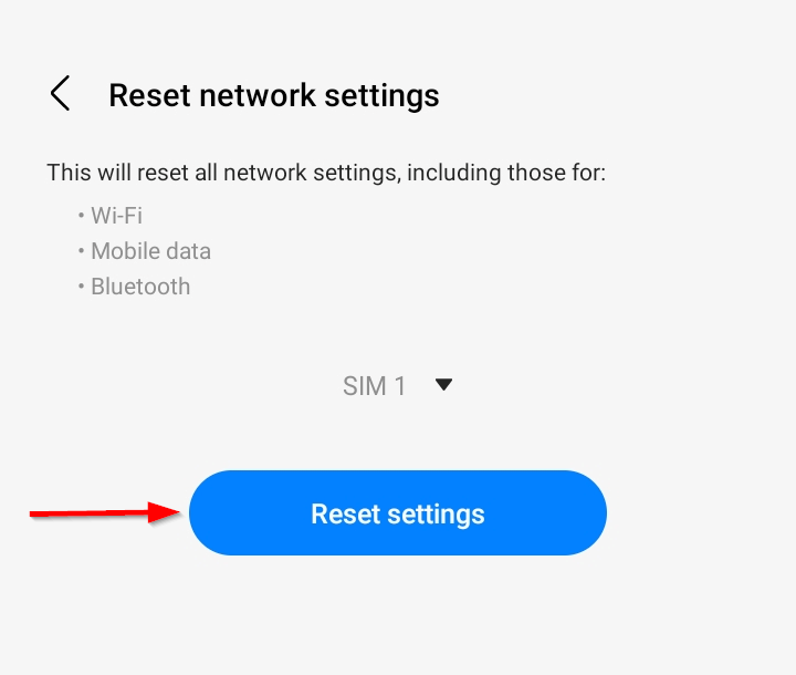 The Reset Settings button in the settings menu