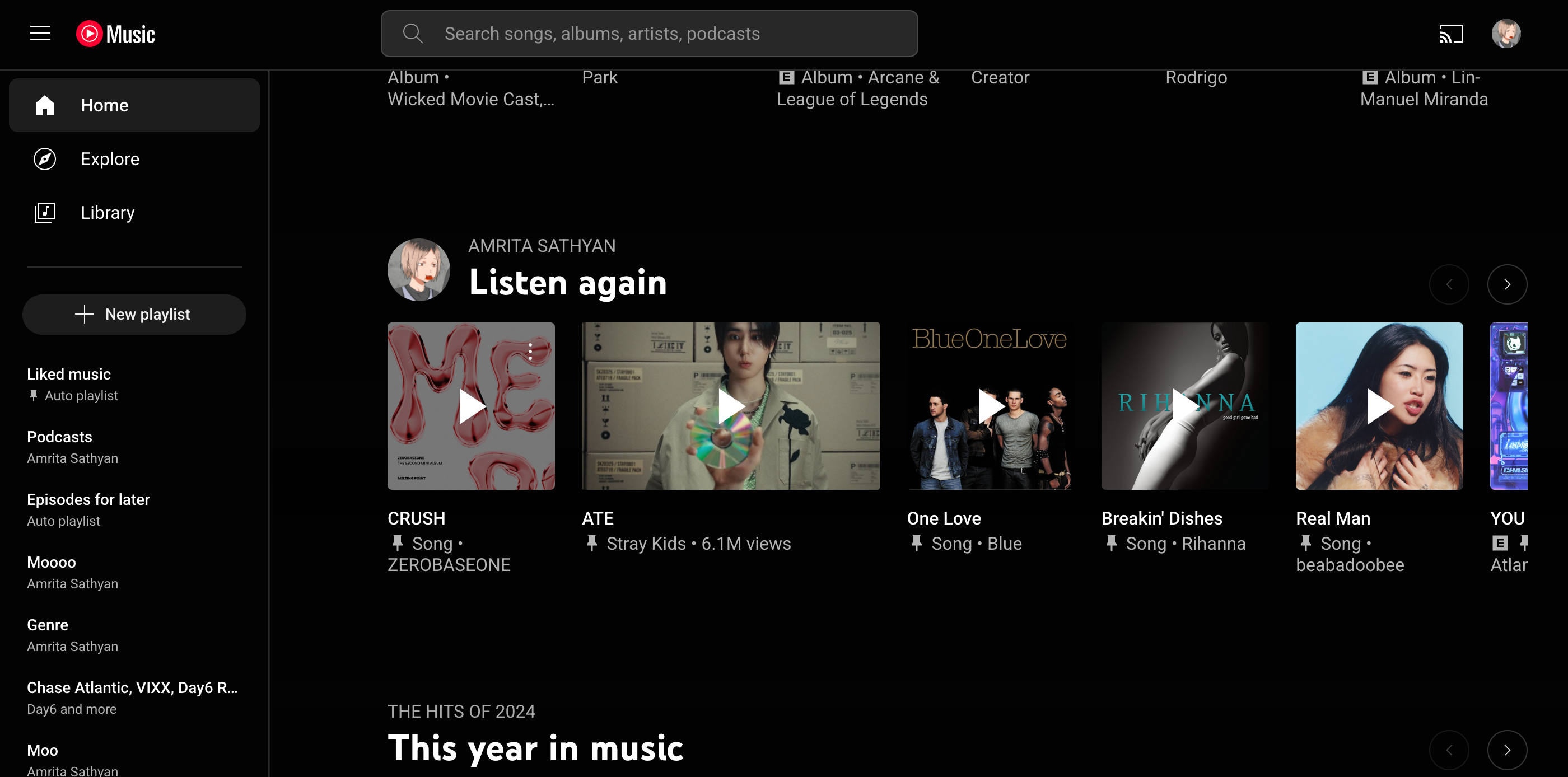 YouTube Music's "Listen Again" widget on the web app.