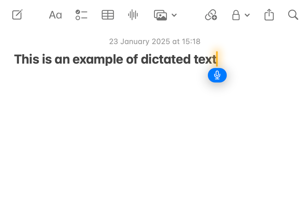 Using macOS dictation in Apple Notes.