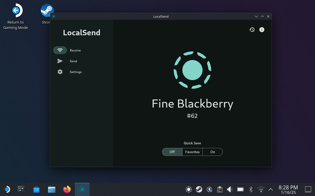 LocalSend running on SteamOS.