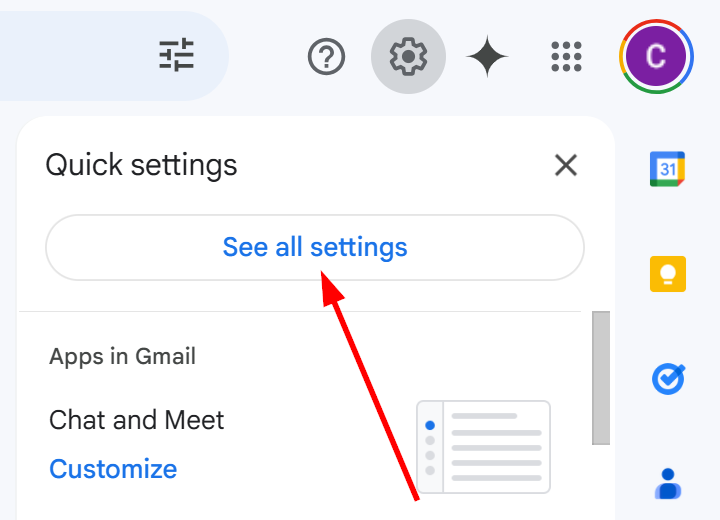 'See all settings' option in gmail.