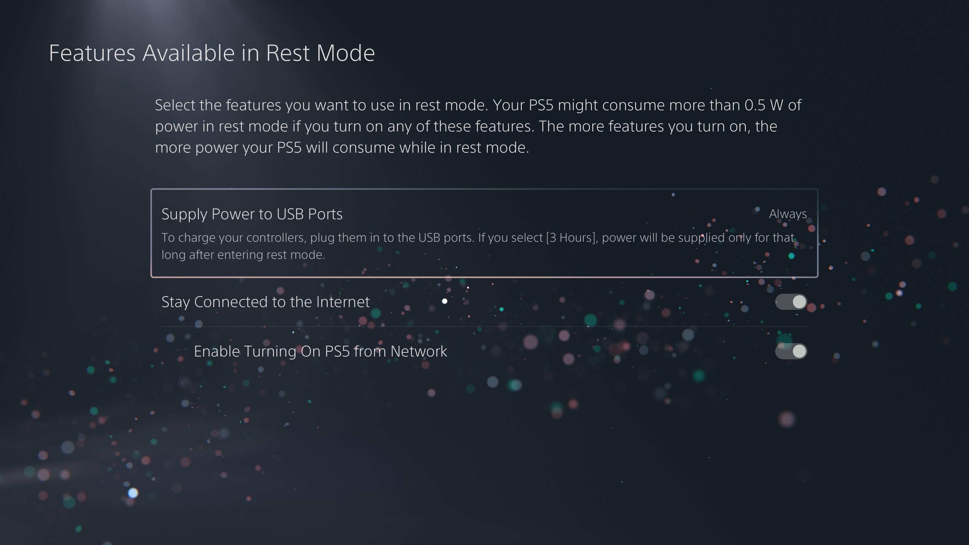 Select which features are available in Rest Mode on PS5.-1