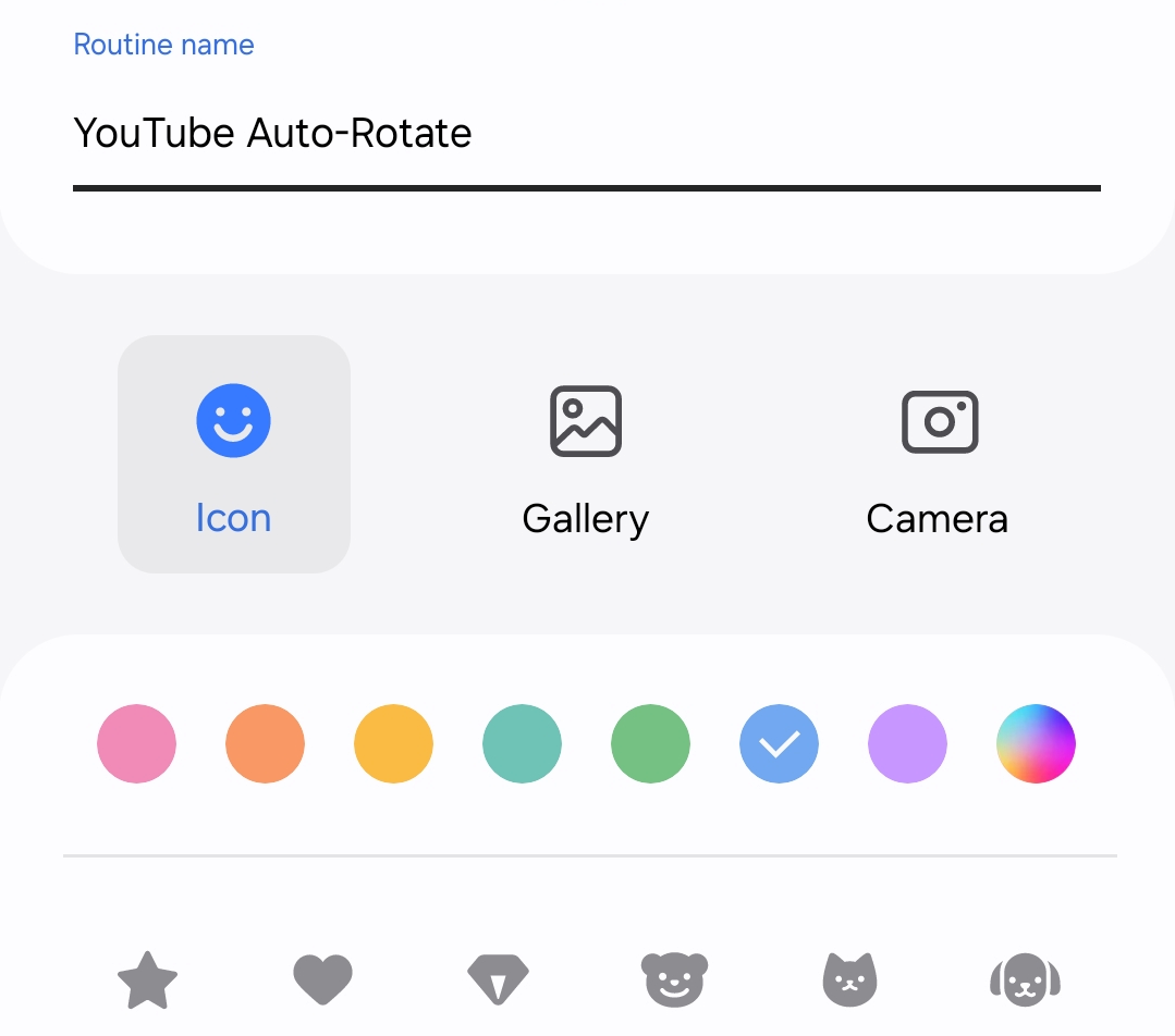 The newly created routine is named 'Youtube Auto-Rotate'.