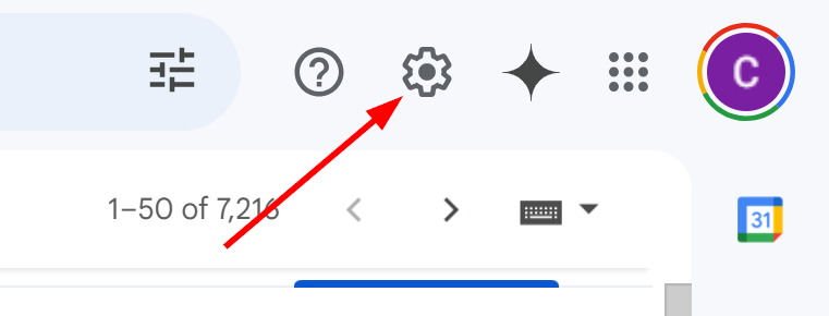 The settings icon in the top right corner of the gmail page.