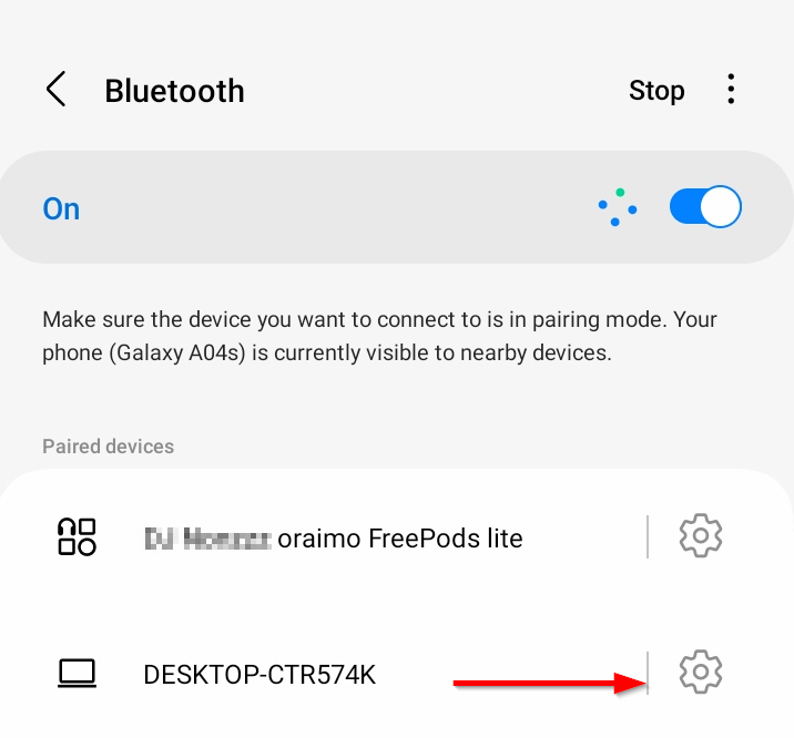 Settings wheel icon next to the device for removal.