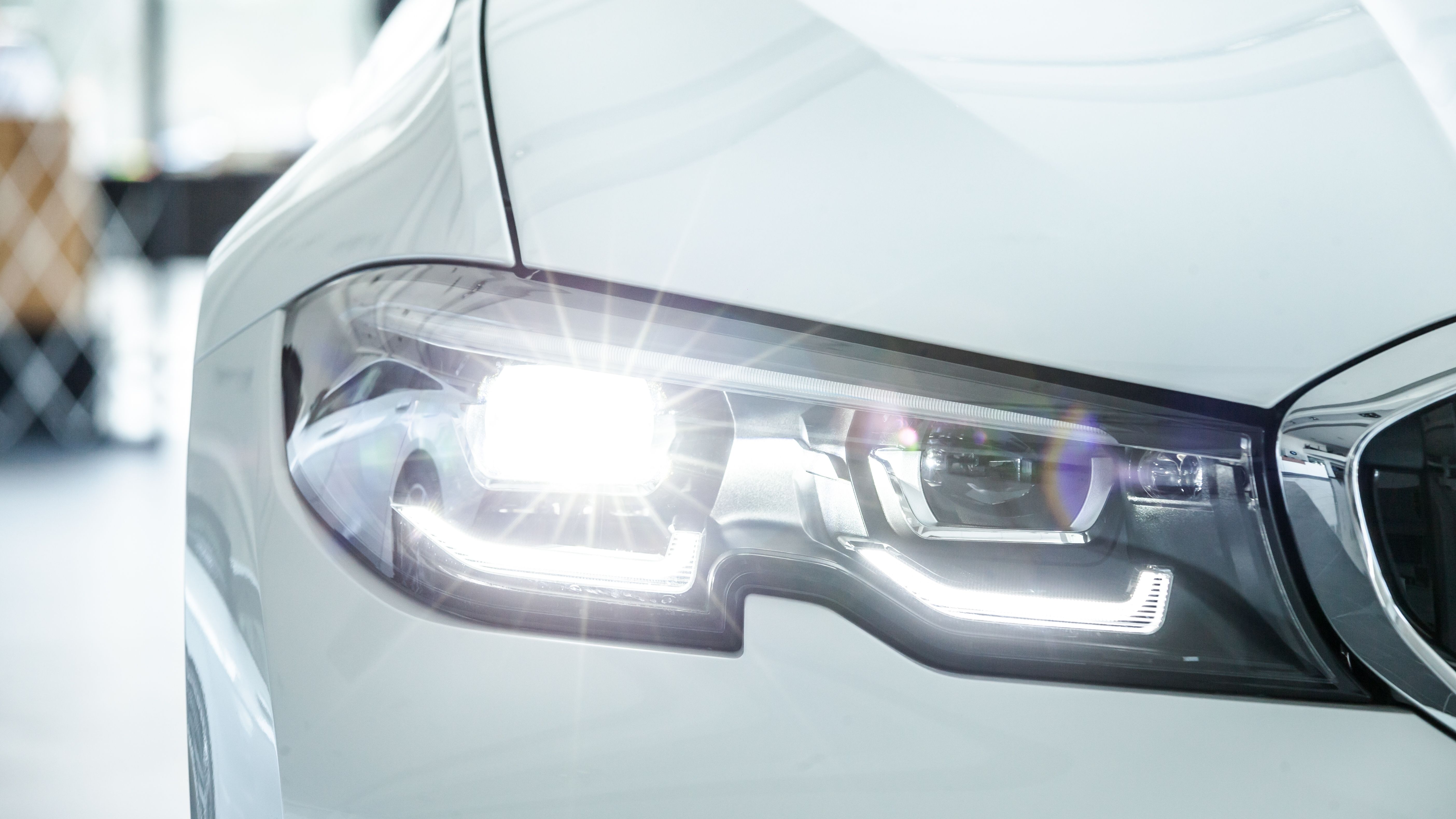 Close-up picture of a car's LED headlight system.