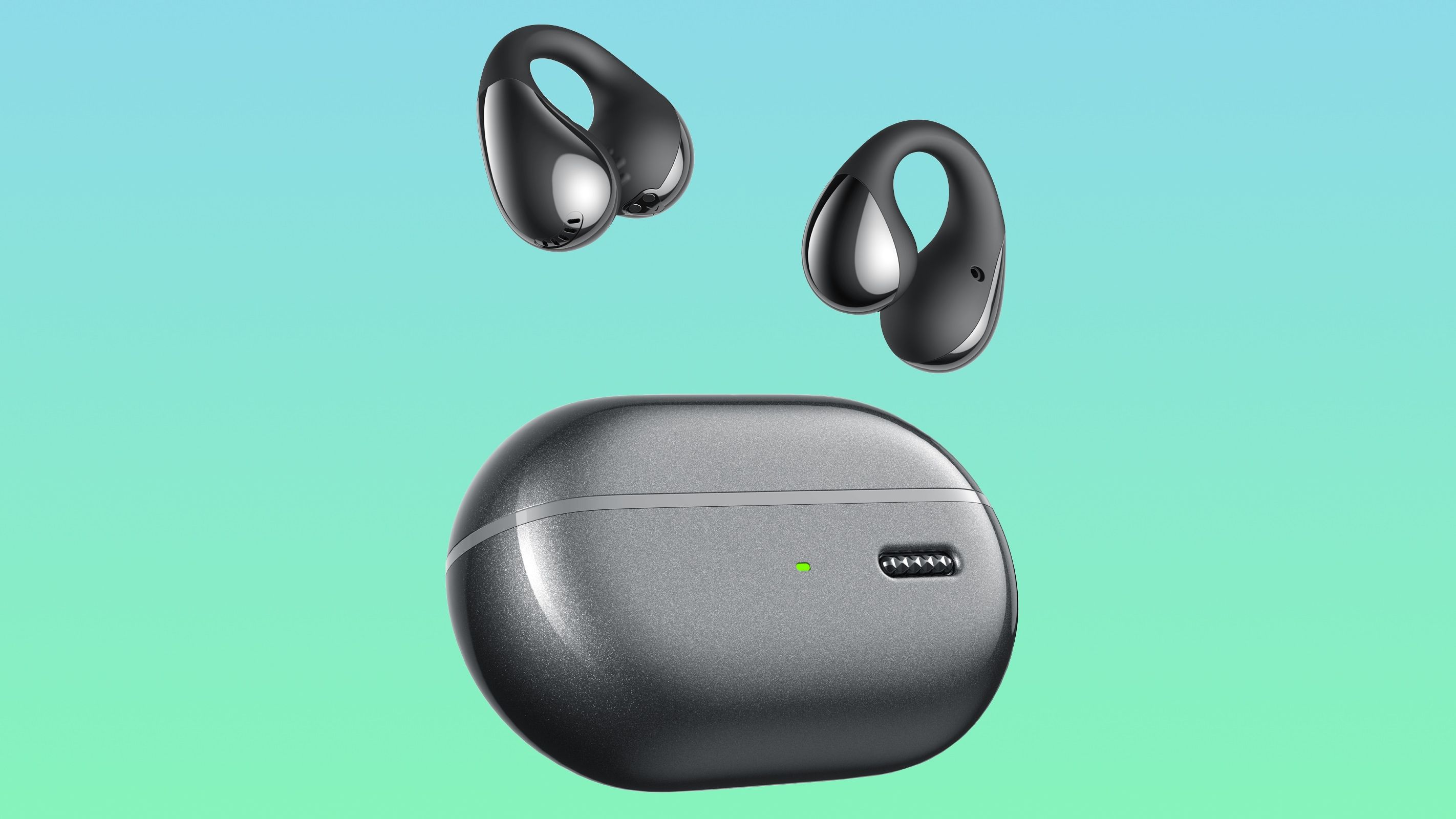 Soundpeats PearlClip Pro true wireless earbuds in black outside their charging case.