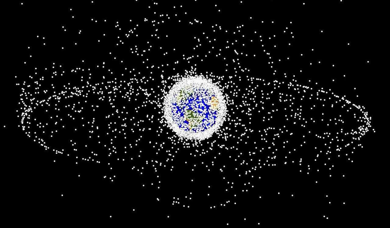 Space debris plot created by NASA, with the greatest concentration in Low Earth Orbit.