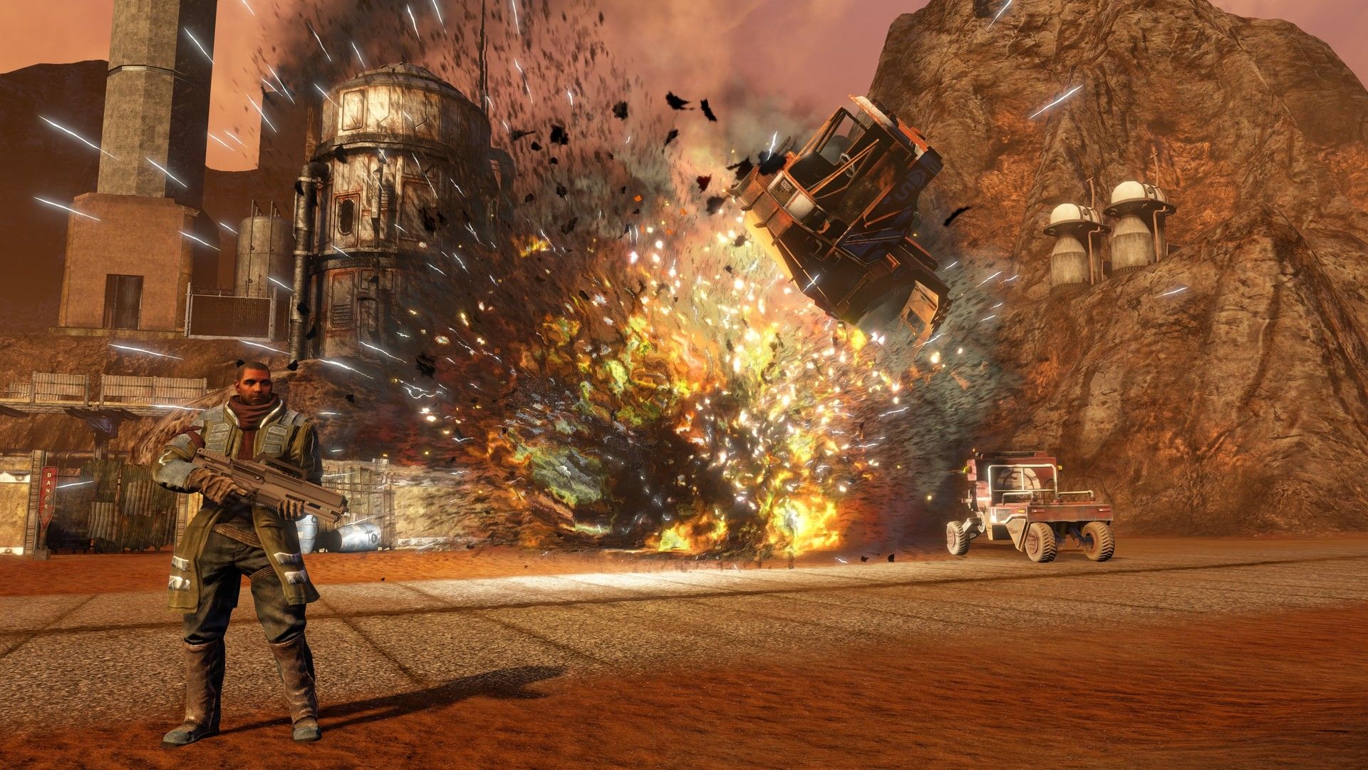 A promotional screenshot from the game "Red Faction Guerrilla Re-Mars-tered."