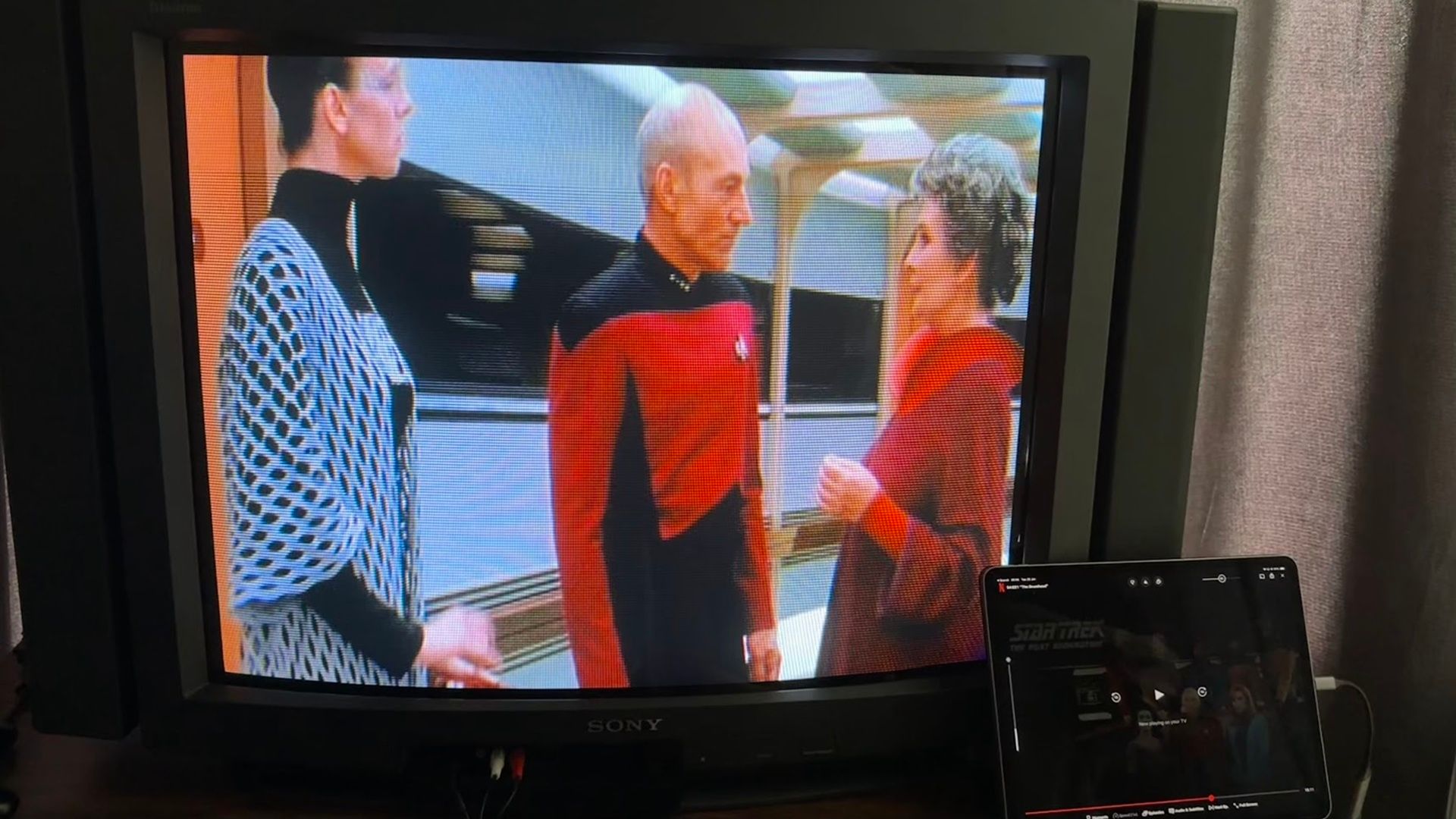 Star Trek on a tube TV streamed from an iPad.