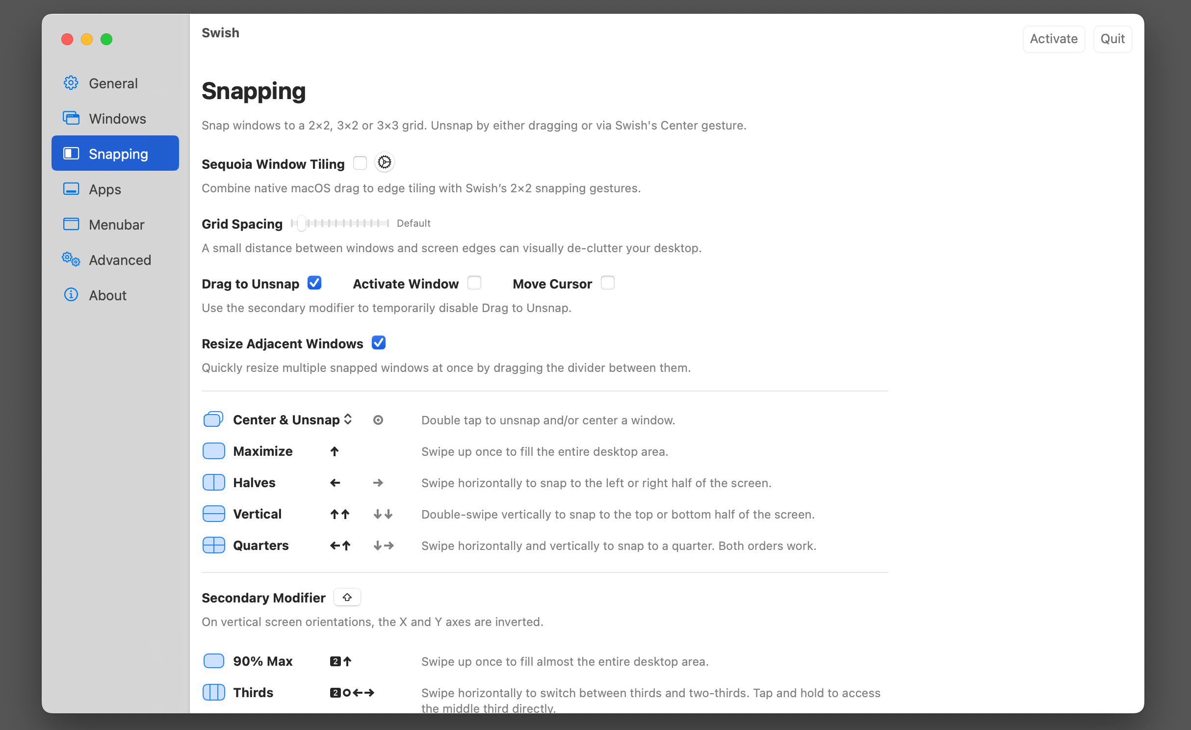 Swish snapping options.