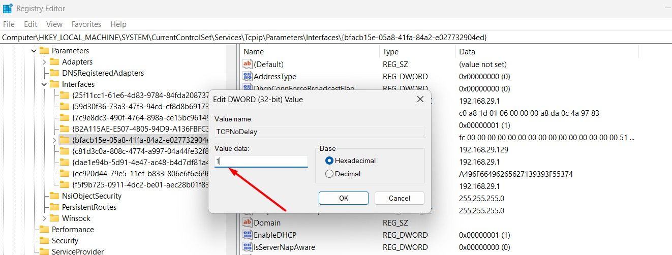 TCPNoDelay DWORD value in Registry.