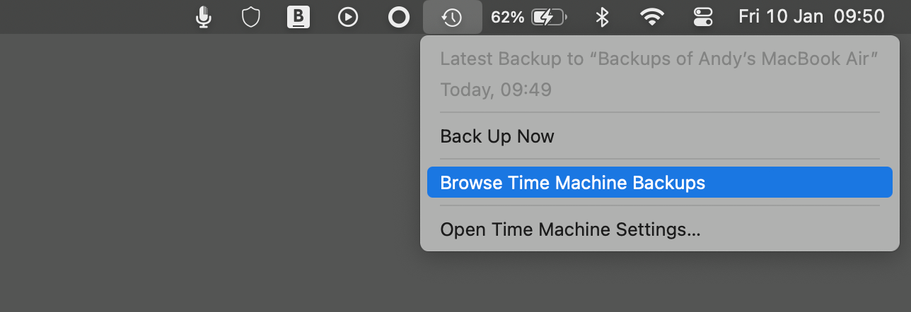 The browse Time Machine backups option.