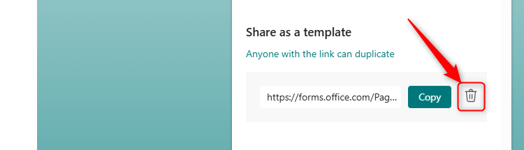 The trash icon next to the Microsoft Forms copy link.