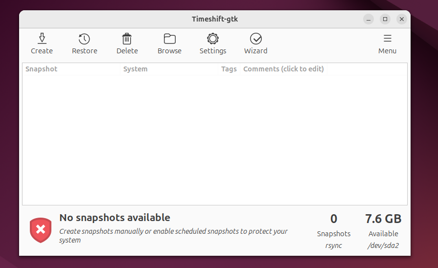 TimeShift Interface on Ubuntu