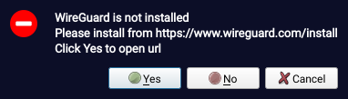 A picture of a warning in TorGuard to install WireGuard.