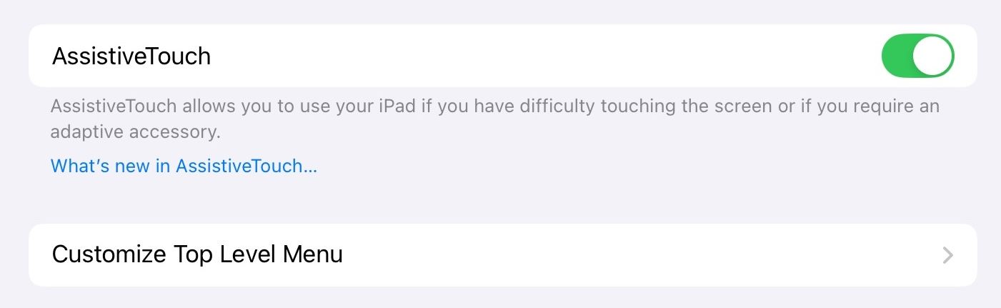 Customize Top Level Menu option on the AssistiveTouch page in Settings.