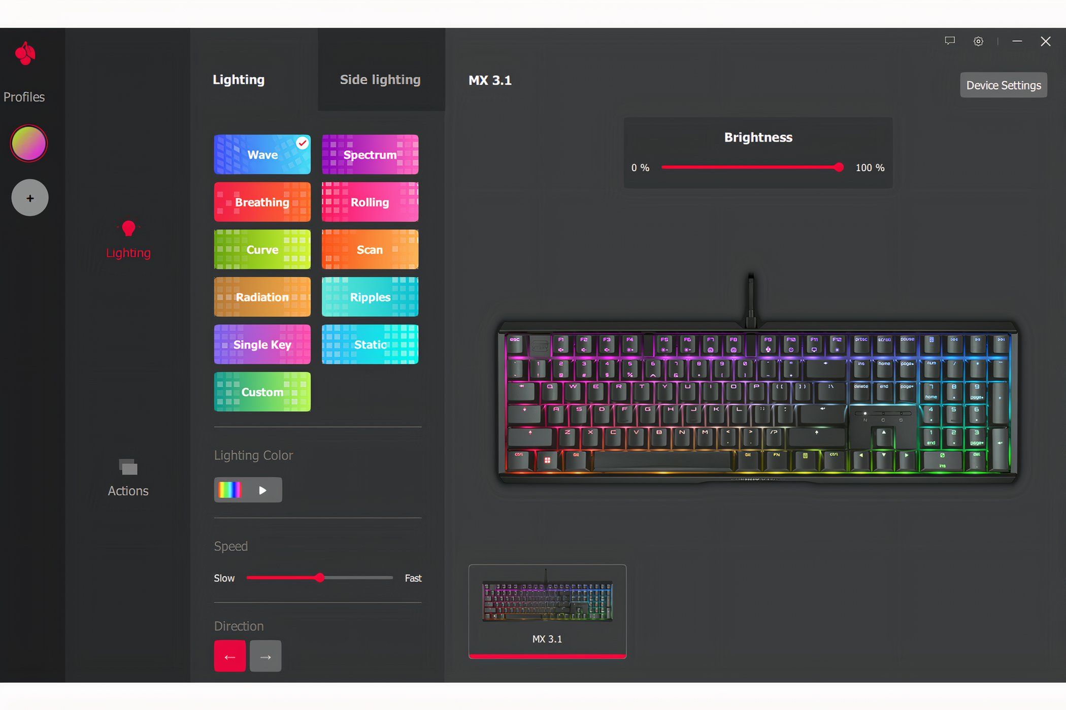 Screenshot of the Cherry Utility Software - Lighting Tool