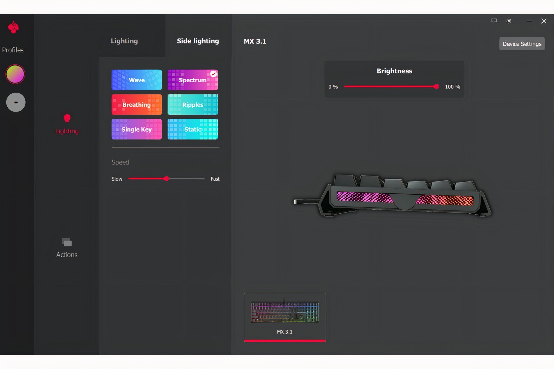 Screenshot of the Cherry Utility Software - Side Lighting Tool